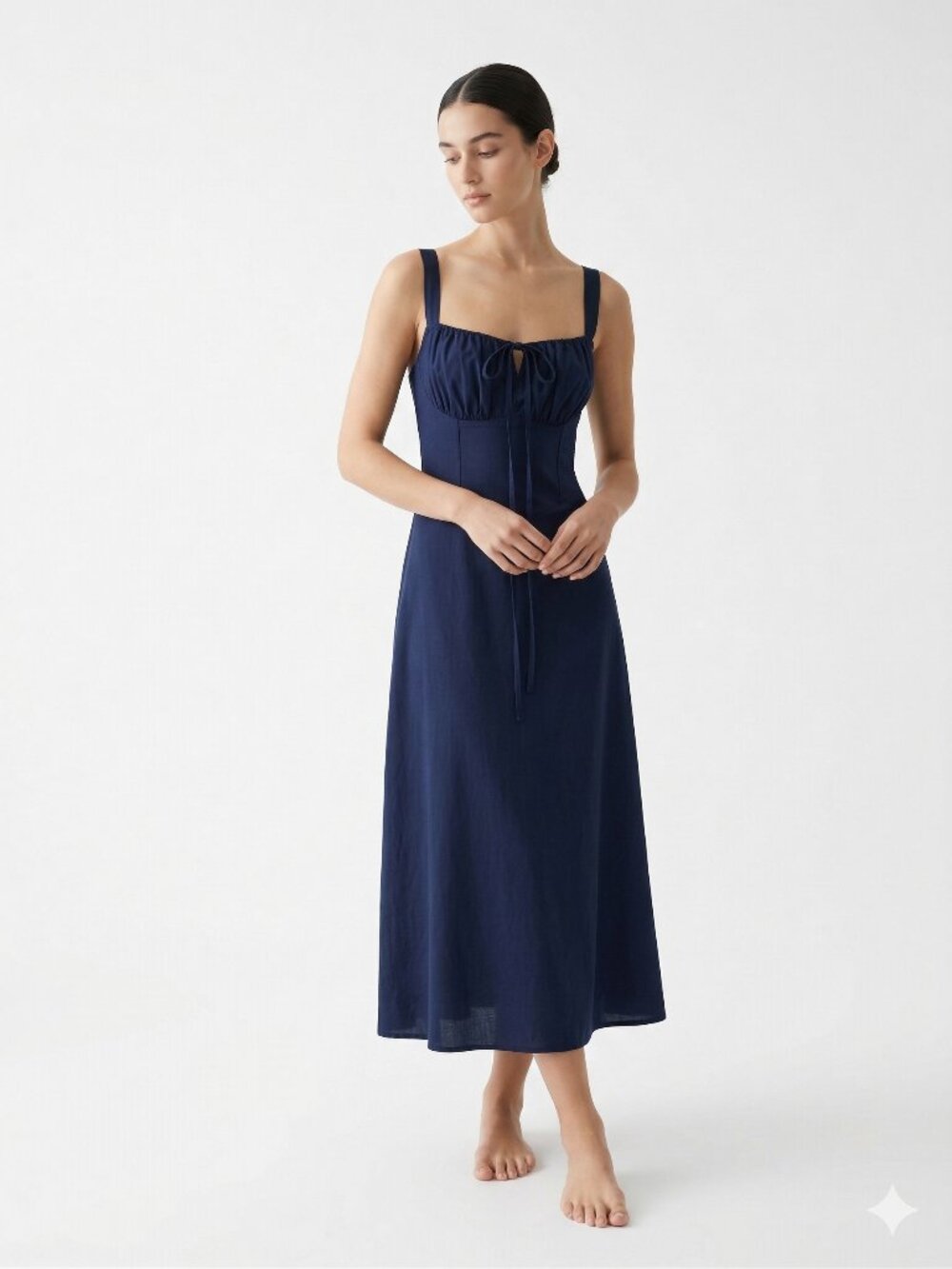 Marthea Dress Navy Blue Milkmaid Maxi Sleeveless Summer XL NWT